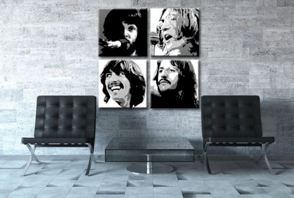 Ručne maľovaný POP Art obraz BEATLES 4 dielny  bea4