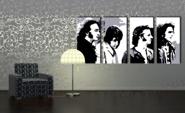 Ručne maľovaný POP Art obraz Beatles 4 dielny  bea5